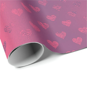 Papier Cadeau Raspberry rose Rouge Coeurs métalliques Fête des m