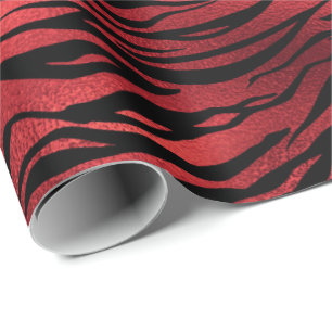 Papier Cadeau Raspberry Ruby Black Tiger Animal Red Metallic