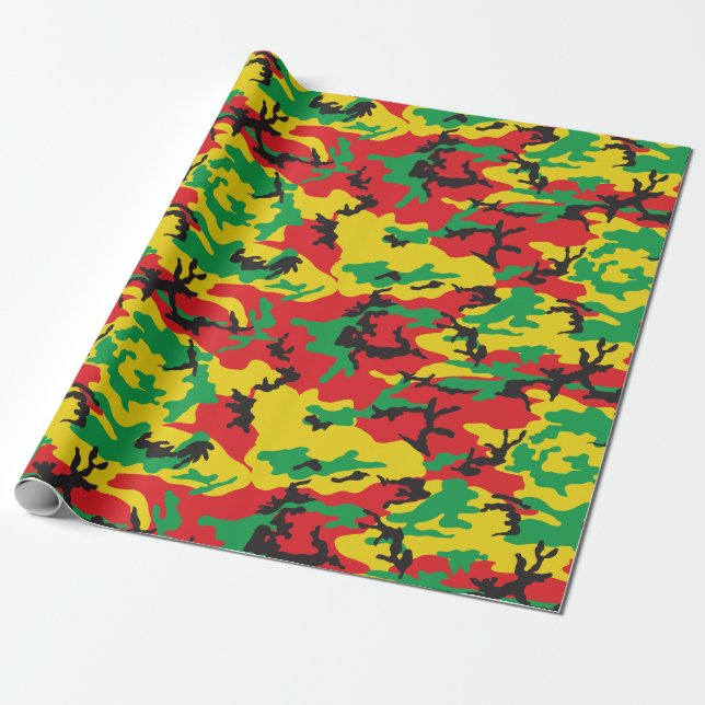 Papier Cadeau Rasta Flag Colors Camouflage Print (Déroulé)