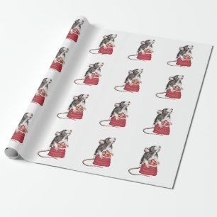 Papier Cadeau Rat de Noël de la Cute Festive