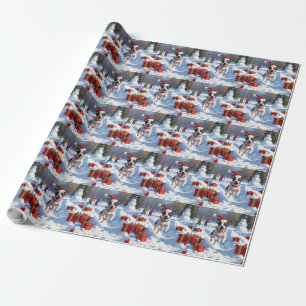 Papier Cadeau Rat Terrier courant dans la neige avec un chapeau 