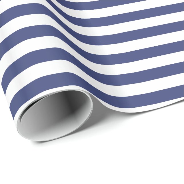 Papier Cadeau Rayé blanc et bleu-foncé (Coin rond)