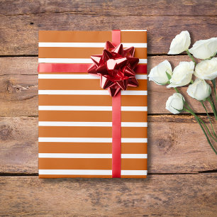 Papier Cadeau Rayé horizontal orange brûlé et blanc