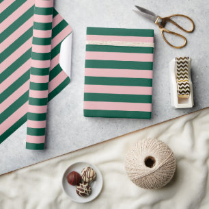 Papier Cadeau Rayé Moderne Noël Vert Rose