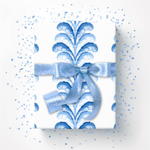 Papier Cadeau Rayure de fête plumée en porcelaine bleue