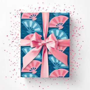 Papier Cadeau Rayure Fanfare en rose et aigue-marine