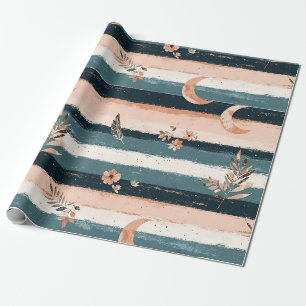 Papier Cadeau Rayure lunaire céleste Boho dans des tons terreux