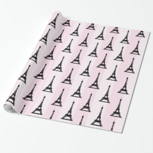 Papier Cadeau Rayure rose parisienne chic avec Tours Eiffel