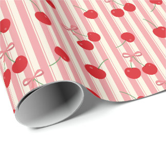 Papier Cadeau Rayure Ruban Cerise