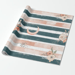 Papier Cadeau Rayure Ton Terre Cosmique avec Lune Tribale