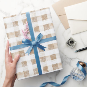 Papier Cadeau Rayures à carreaux blanc crème