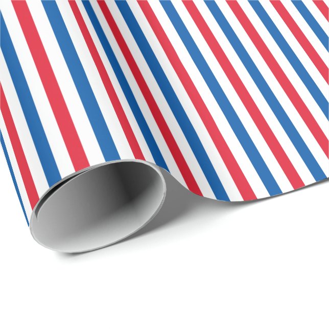 Papier Cadeau Rayures blanches et bleues rouges patriotiques (Coin rond)