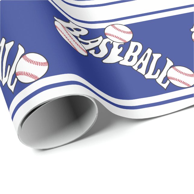Papier Cadeau Rayures bleu-foncé et blanches de base-ball (Coin rond)