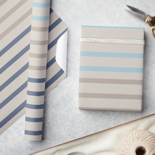 Papier Cadeau Rayures bleu turquoise et beige