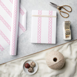 Papier Cadeau Rayures de bambou rose et blanc aquarelle