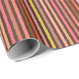 Papier Cadeau Rayures de craie - Brun chocolat et corail