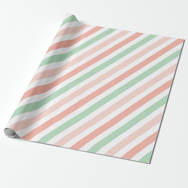 Papier Cadeau Rayures de la pêche et de la mousse (Déroulé)