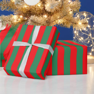 Papier Cadeau Rayures de Noël rouges et vertes classiques