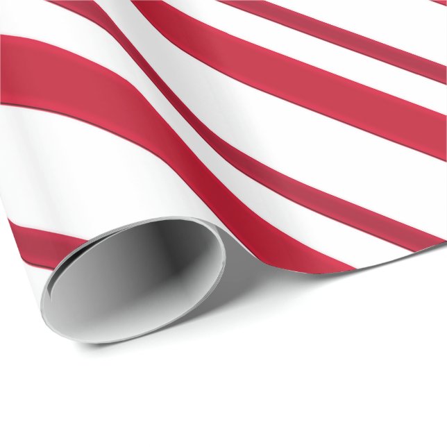 Papier Cadeau Rayures de ruban de velours, rouge-foncé et blanc (Coin rond)