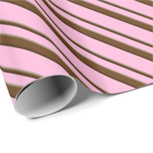 Papier Cadeau Rayures de sucrerie, rose et brun chocolat