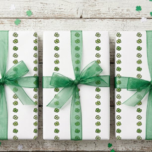 Papier Cadeau Rayures de trèfle vert irlandais