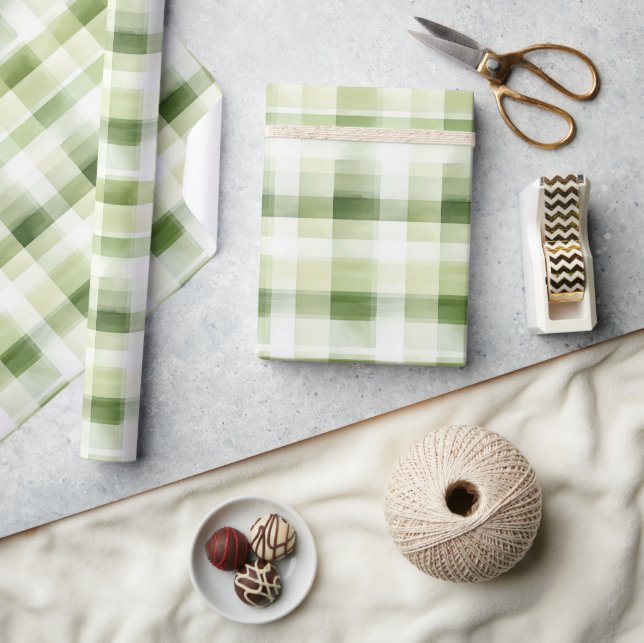 Papier Cadeau Rayures écossaises vertes avocat (Artisanat)