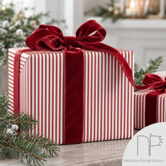 Papier Cadeau Rayures fines rouges et blanches élégantes