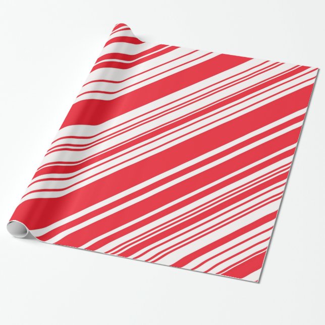 Papier Cadeau Rayures multi diagonales rouges et blanches de (Déroulé)