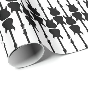 Papier Cadeau Rayures noires de guitare électrique de musique,