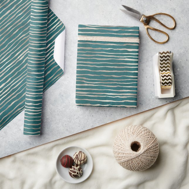 Papier Cadeau Rayures ondées Turquoise Pearl (Artisanat)