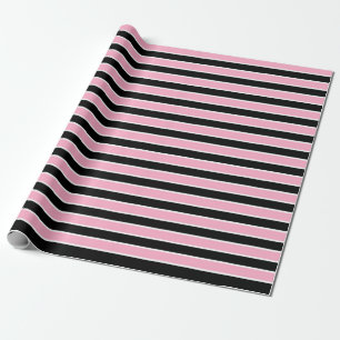 Papier Cadeau Rayures roses et noires et blanches