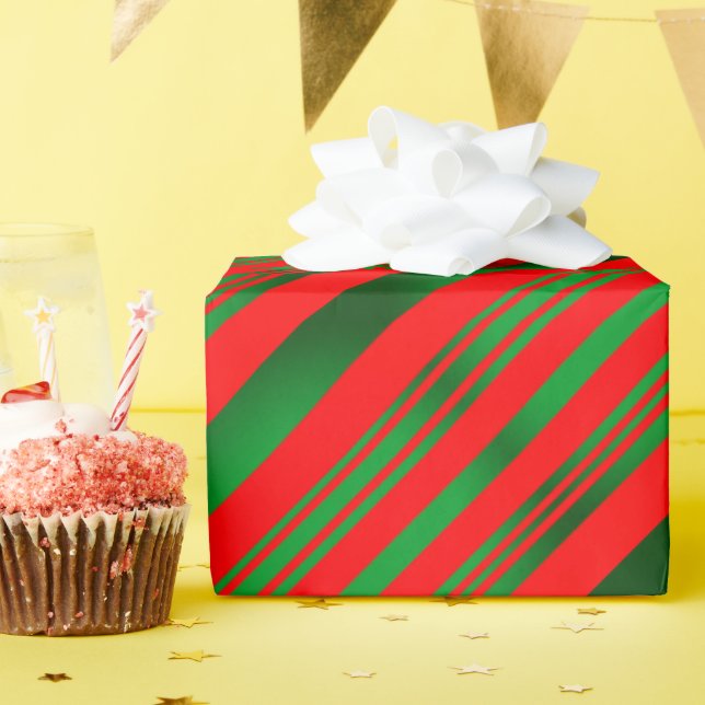 Papier Cadeau Rayures rouges et vertes (Fête d'anniversaire)