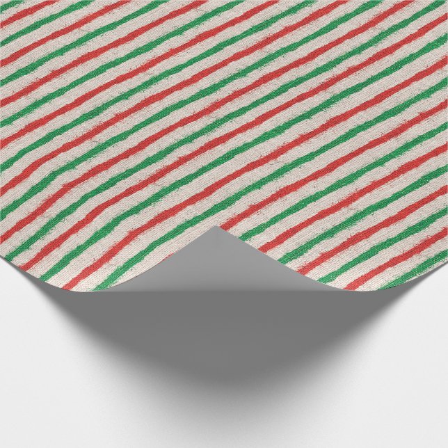 Papier Cadeau Rayures rouges et vertes de Noël de Faux de toile (Coin)