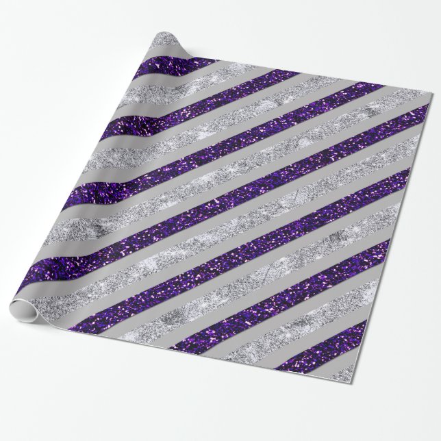 Papier Cadeau Rayures scintillantes - Purpl profond et Faux (Déroulé)