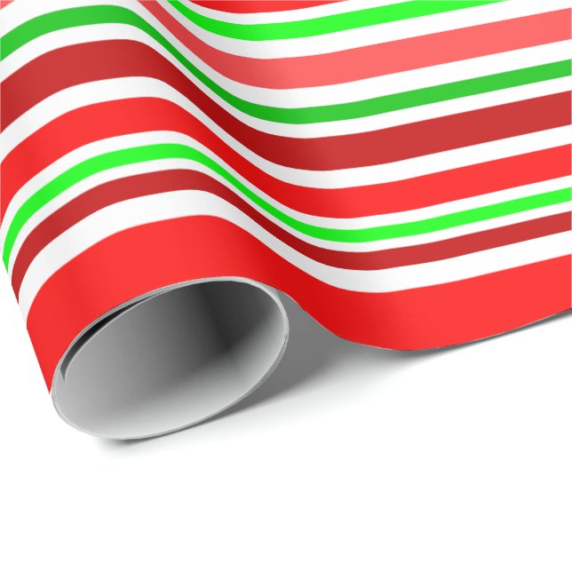 Papier Cadeau Rayures vertes rouges de style de sucre de canne (Coin rond)