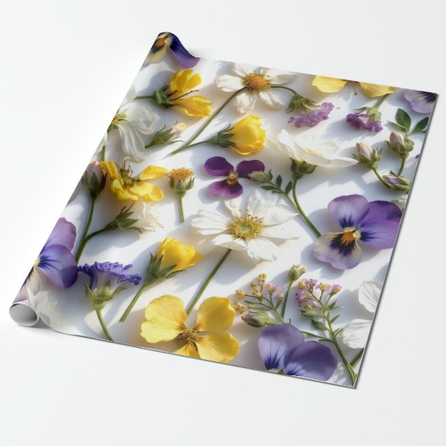 Papier Cadeau Realistic Pressed Flower Spring Gift Wrap (Déroulé)