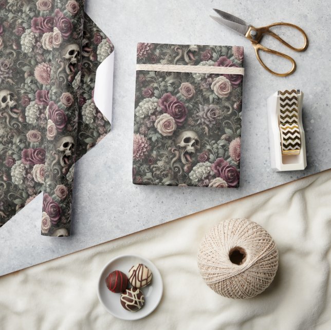 Papier Cadeau Reaping in the Rose - Gothic Skull Floral Bandana (Artisanat)