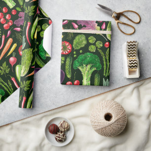 Papier Cadeau Récolte de légumes et d'herbes sur le noir