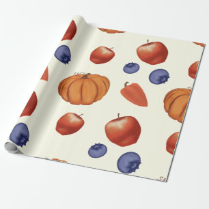 Papier Cadeau Récolter citrouille et poivre, baies et pommes.
