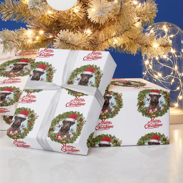 Papier Cadeau Récupérateur de chocolat Labrador, couronne de Noë (Vacances)