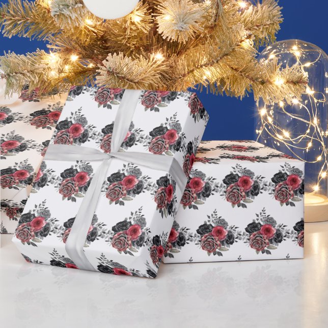 Papier Cadeau Red and Silver Elegant Flowers (Vacances)