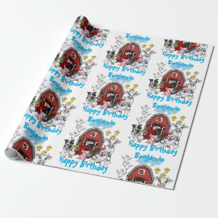 Papier Cadeau Red Barn Cute Farm Animaux Anniversaire Cadeau