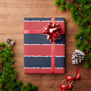 Papier Cadeau Red Blue Stripes Funny Faux Tordu Noël
