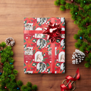 Papier Cadeau Red Bold Poinsettia Trois photos Noël