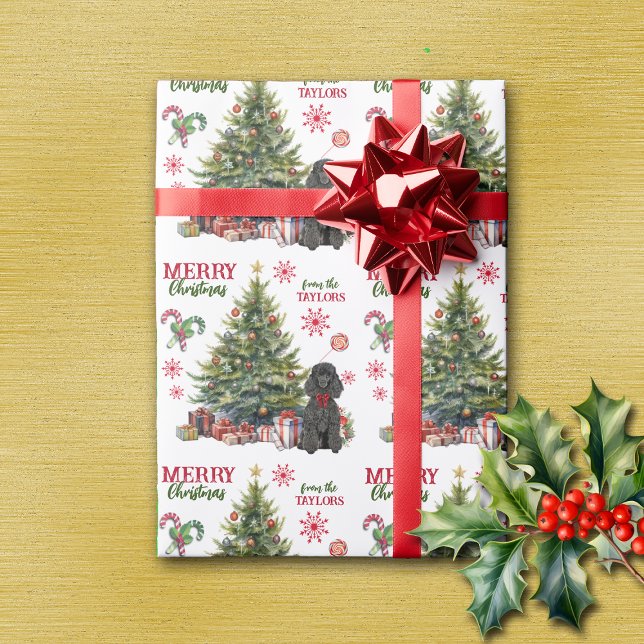 Papier Cadeau Red Bow Black Standard Poodé Chien de vacances arb (Créateur téléchargé)