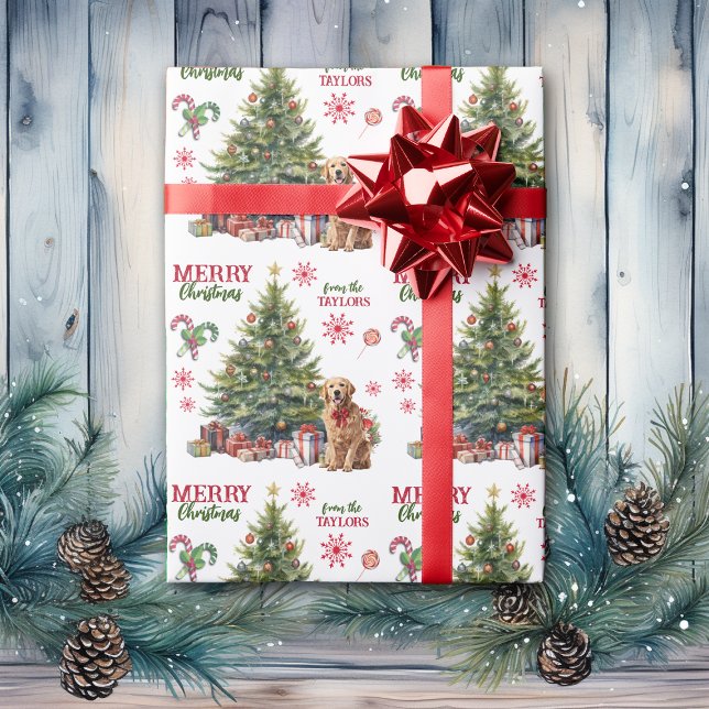 Papier Cadeau Red Bow Golden Retriever Dog Holiday Tree (Créateur téléchargé)
