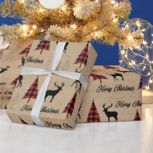 Papier Cadeau Red Buffalo Plaid & Joyeux bois de Noël