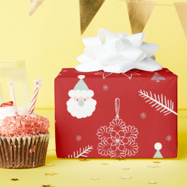 Papier Cadeau Red Christmas – Santa & Snowflake Pattern (Fête d'anniversaire)