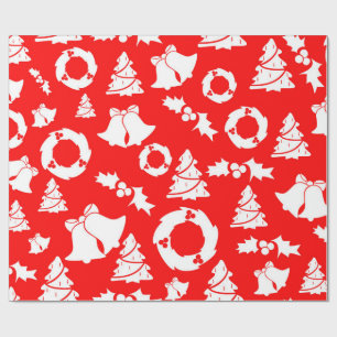 Papier Cadeau Red Christmas Tree cloches Wreath Wrapath Papier