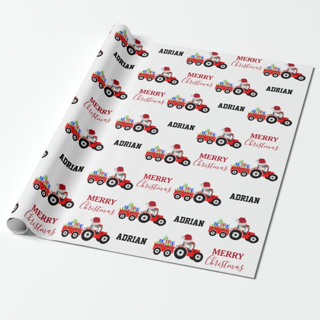 Papier Cadeau Red Christmas Truck Farm Nom personnalisé (Déroulé)